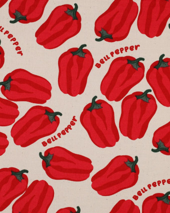 Tissu Effet Lin BellPeppers Fond Naturel - Mercerine