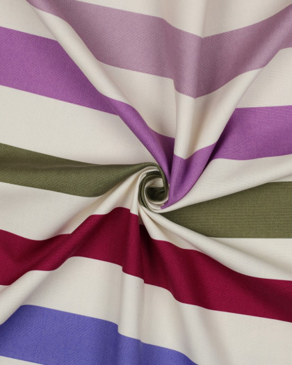 Tissu Canvas Rayures Multicolores Rose Kaki - Mercerine
