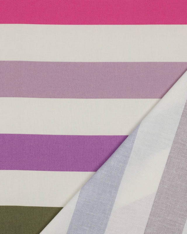 Toile de Coton Canvas à Rayures Multicolores Rose Kaki - Mercerine