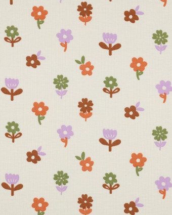 Jersey Mini Nid d'Abeille Ecru Fleuri Lilas et Caramel - Mercerine