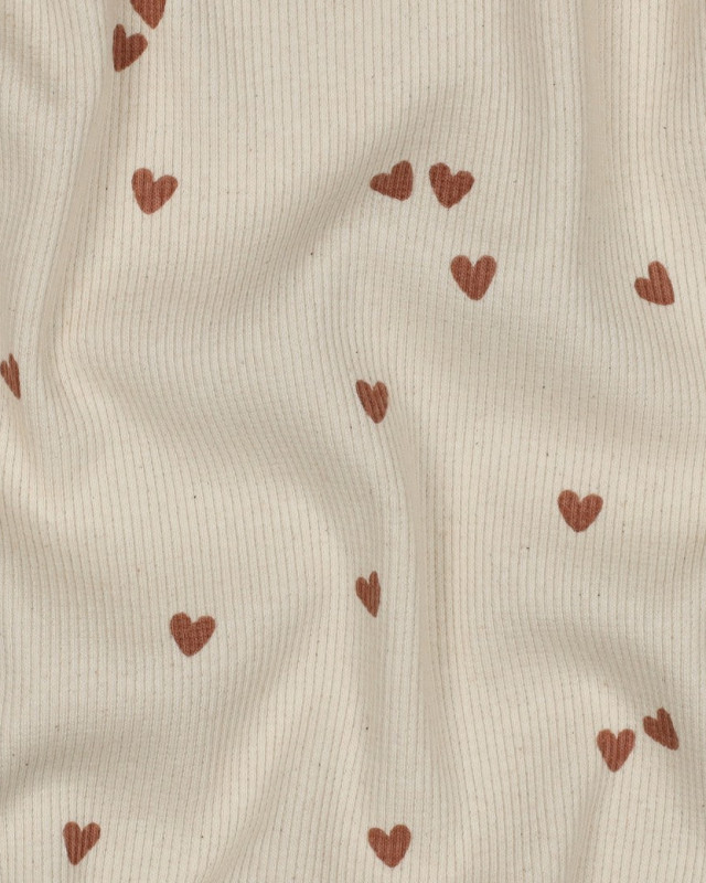 Jersey Côtelé Beige Naturel Petits Coeurs - Mercerine