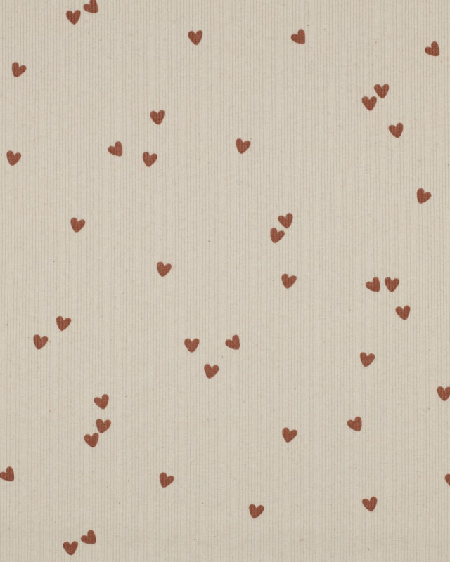 Jersey Côtelé Beige Naturel Petits Coeurs - Mercerine