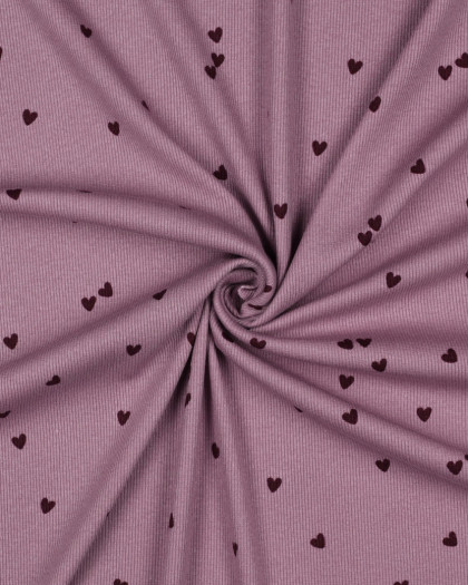 Jersey Côtelé Violet Petits Cœurs - Mercerine