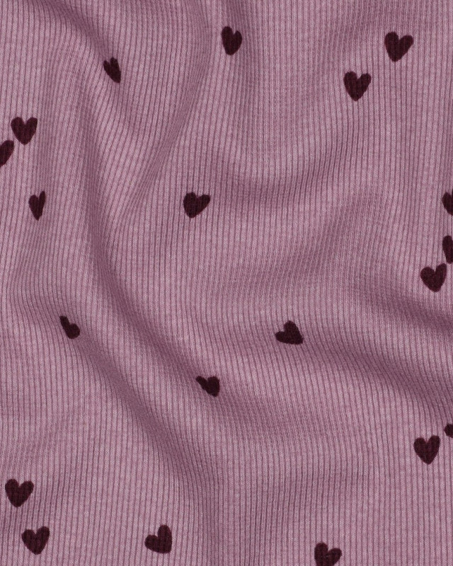 Jersey Côtelé Violet Petits Coeurs - Mercerine