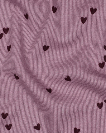 Jersey Côtelé Violet Petits Coeurs - Mercerine