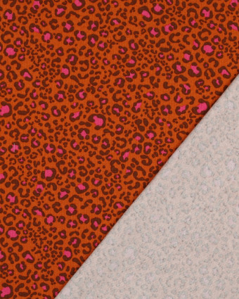 Jersey Côtelé Léopard Orange et Rose - Mercerine