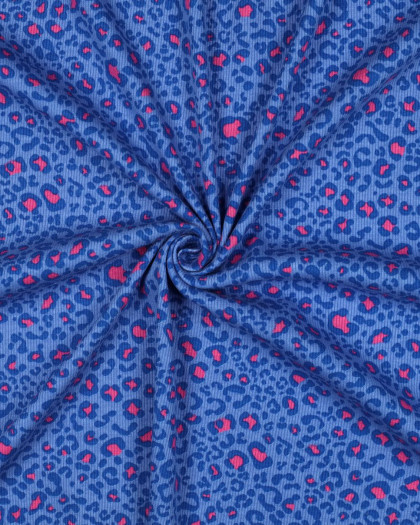 Jersey Côtelé Léopard Bleu et Rose - Mercerine