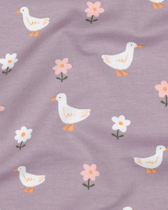 Tissu Jersey Mauve Petite Oie et Fleurs - Mercerine