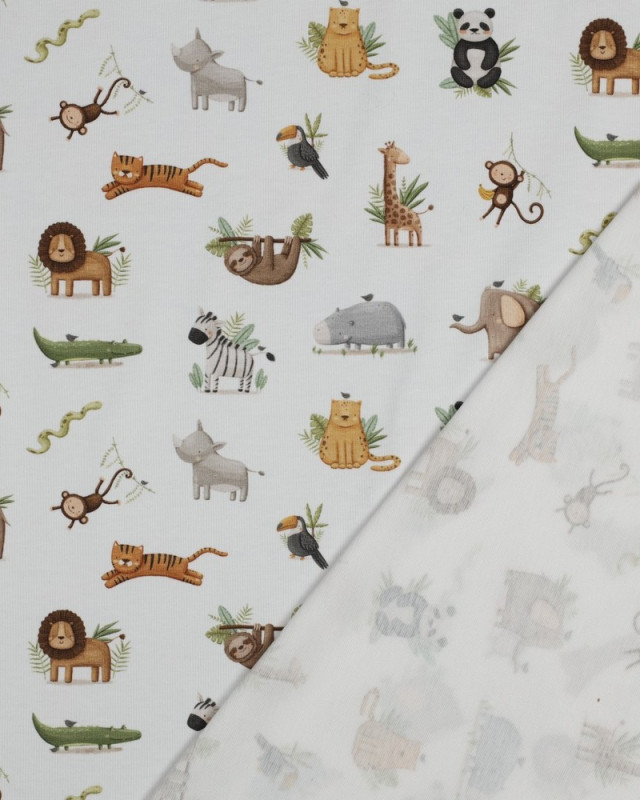 Tissu Jersey Petits Animaux de la Jungle - Mercerine