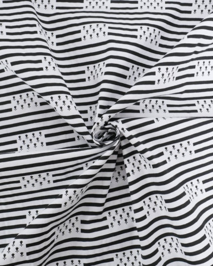 Tissu Coton Imprimé Bretagne Drapeau Breton Rayures - Mercerine