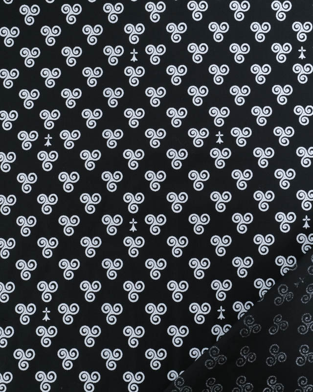 Tissu Coton Imprimé Bretagne Triskele Fond Noir - Mercerine