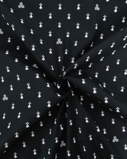 Tissu Coton Imprimé Bretagne Hermine Fond Noir - Mercerine