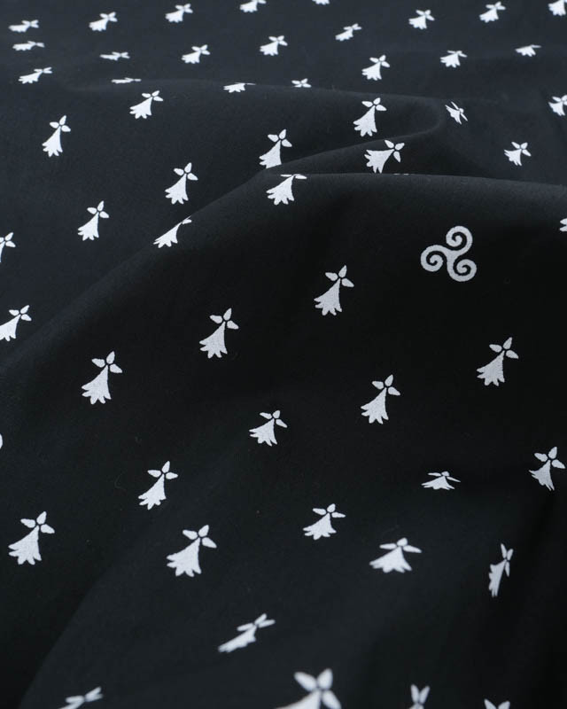 Tissu Coton Imprimé Bretagne Hermine Fond Noir - Mercerine