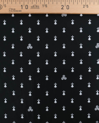 Tissu Coton Imprimé Bretagne Hermine Fond Noir - Mercerine