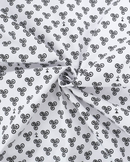 Tissu Coton Imprimé Bretagne Triskele Fond Blanc - Mercerine
