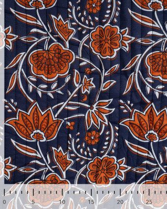 Tissu Matelassé Coton Indien Bleu Marine Motif Floral - Mercerine