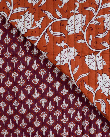 Tissu Matelassé Coton Indien Caramel Motif Floral  - Mercerine