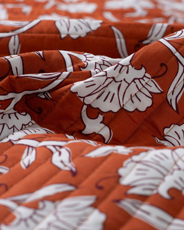 Tissu Matelassé Coton Indien Caramel Motif Floral - Mercerine