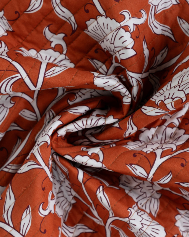 Tissu Matelassé Coton Indien Caramel Motif Floral - Mercerine