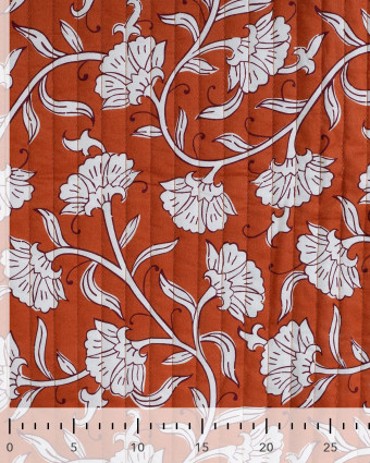 Tissu Matelassé Coton Indien Caramel Motif Floral - Mercerine