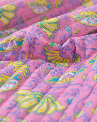 Tissu Matelassé Coton Indien Rose Bonbon Motif Floral Jaune - Mercerine