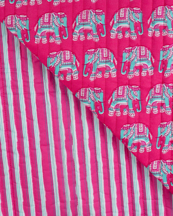 Tissu Matelassé Coton Indien Fuchsia Imprimé Eléphant - Mercerine