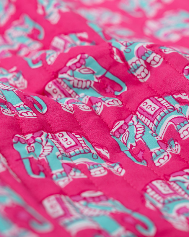 Tissu Matelassé Coton Indien Fuchsia Imprimé Elephant - Mercerine