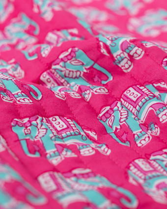 Tissu Matelassé Coton Indien Fuchsia Imprimé Elephant - Mercerine