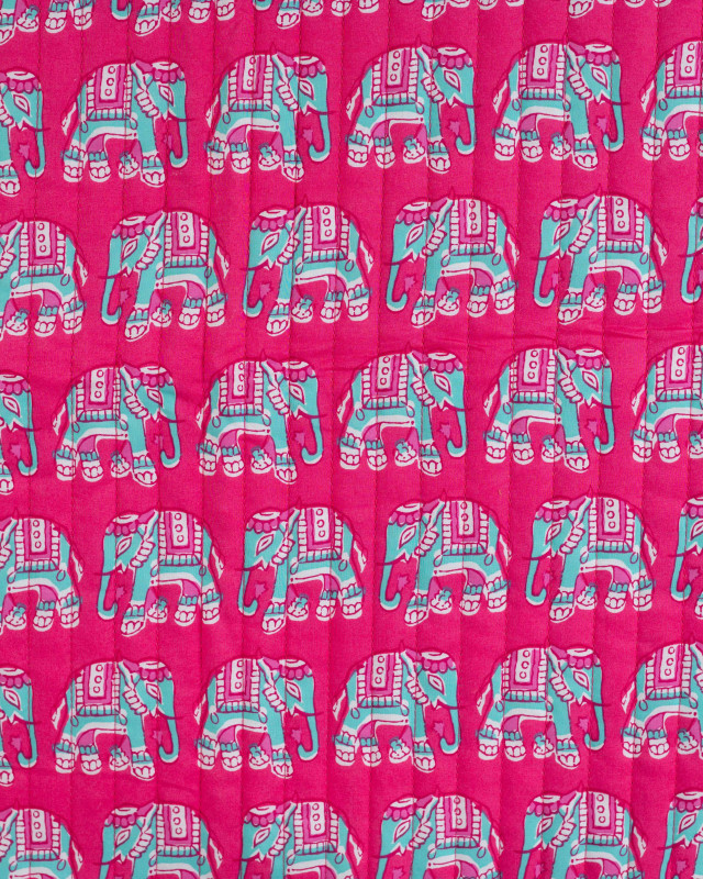 Tissu Matelassé Coton Indien Fuchsia Imprimé Elephant - Mercerine