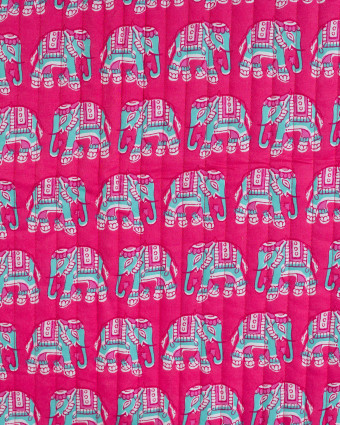Tissu Matelassé Coton Indien Fuchsia Imprimé Elephant - Mercerine