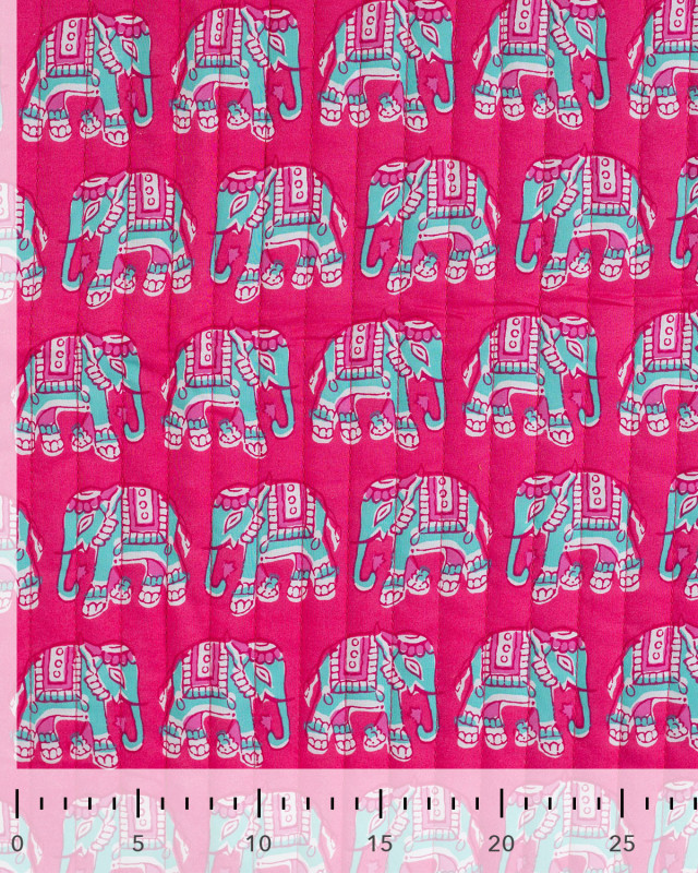 Tissu Matelassé Coton Indien Fuchsia Imprimé Elephant - Mercerine