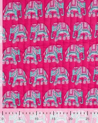 Tissu Matelassé Coton Indien Fuchsia Imprimé Elephant - Mercerine