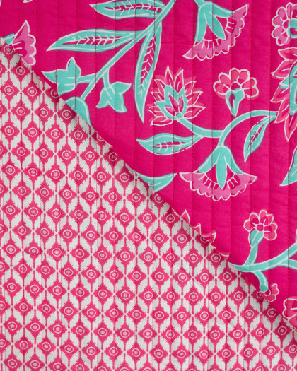 Tissu Matelassé Coton Indien Rose Fuchsia Motif Fleuri - Mercerine