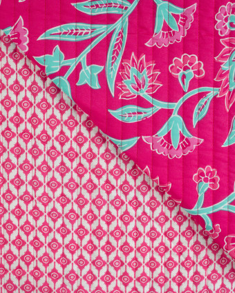Tissu Matelassé Coton Indien Rose Fuchsia Motif Fleuri - Mercerine