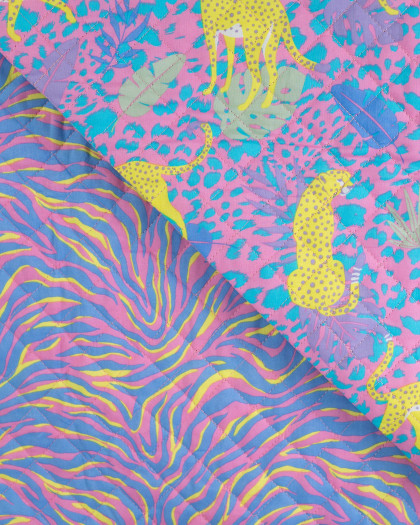 Tissu Matelassé Coton Indien Rose Bonbon Léopard Jaune - Mercerine