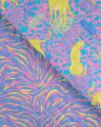 Tissu Matelassé Coton Indien Rose Bonbon Léopard Jaune - Mercerine