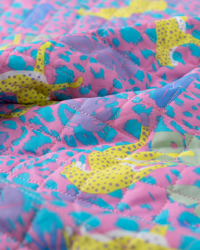 Tissu Matelassé Coton Indien Rose Bonbon Léopard Jaune - Mercerine