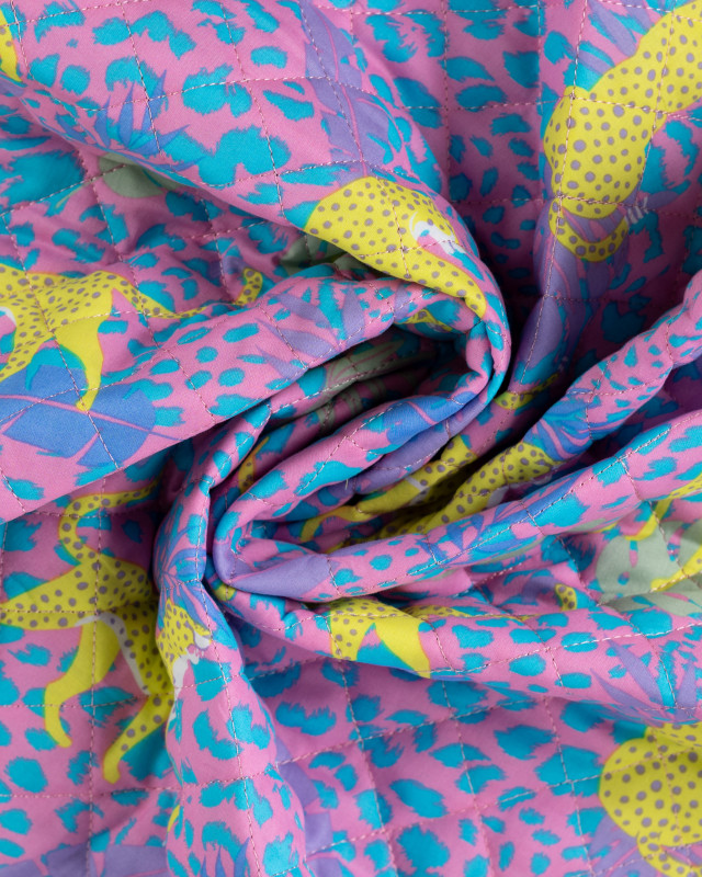 Tissu Matelassé Coton Indien Rose Bonbon Léopard Jaune - Mercerine