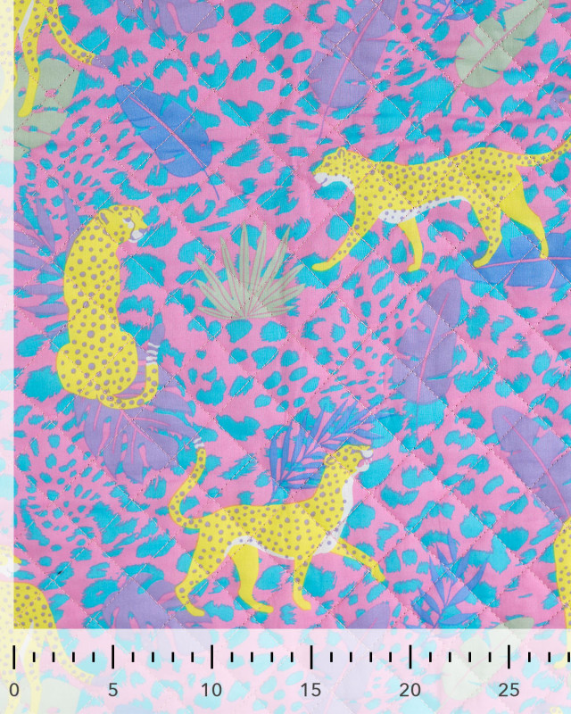 Tissu Matelassé Coton Indien Rose Bonbon Léopard Jaune - Mercerine