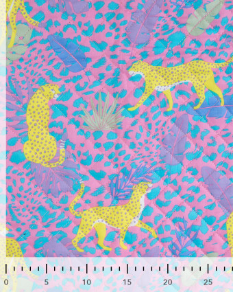 Tissu Matelassé Coton Indien Rose Bonbon Léopard Jaune - Mercerine