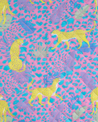 Tissu Matelassé Coton Indien Rose Bonbon Léopard Jaune - Mercerine
