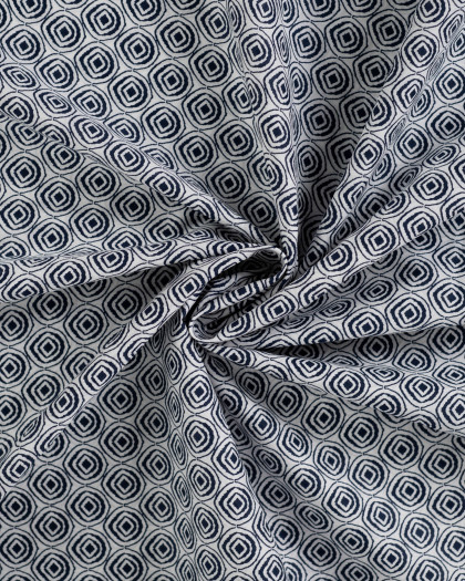 Tissu Coton Léger Indien Motif Ethnique Bleu Marine - Mercerine