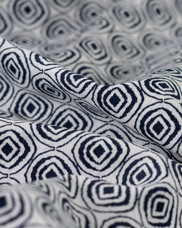 Tissu Coton Léger Indien Motif Ethnique Bleu Marine - Mercerine