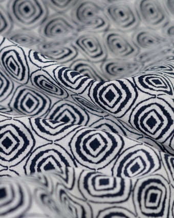 Tissu Coton Léger Indien Motif Ethnique Bleu Marine - Mercerine