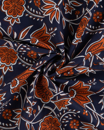 Tissu Coton Léger Indien Bleu Marine Motif Floral - Mercerine