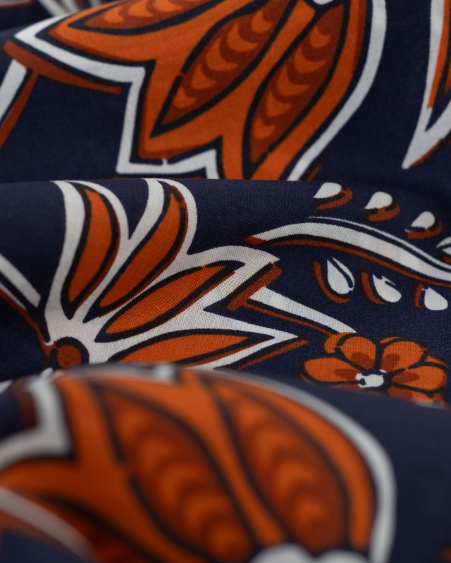 Tissu Coton Léger Indien Bleu Marine Motif Floral - Mercerine