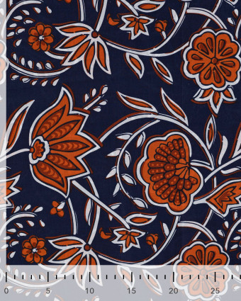Tissu Coton Léger Indien Bleu Marine Motif Floral - Mercerine