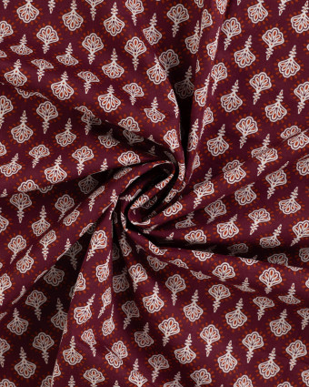 Tissu Coton Léger Bordeaux Motif Indien - Mercerine
