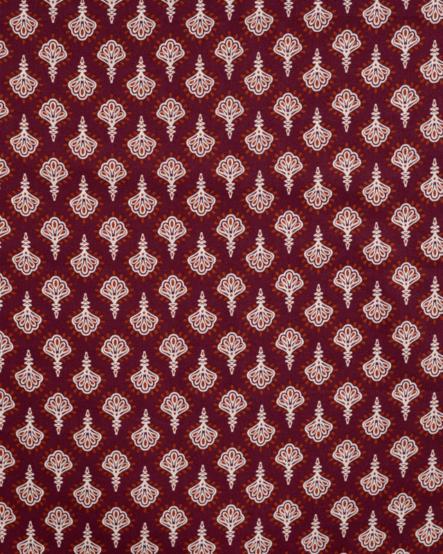 Tissu Coton Léger Bordeaux Motif Iindien - Mercerine