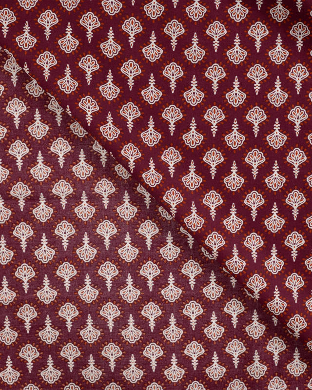 Tissu Coton Léger Bordeaux Motif Iindien - Mercerine